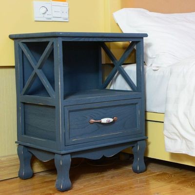 美式乡村实木床头柜简约现代欧式整装床边复古做旧收纳储物柜