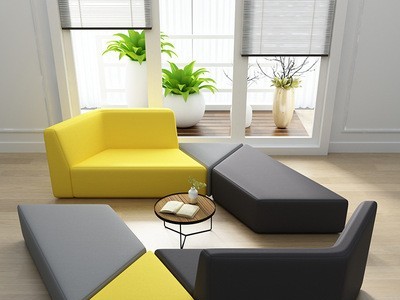 办公室沙发组合 简约现代会客接待休闲创意时尚商场布艺异形沙发