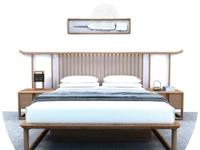 新中式家用卧室禅意实木床酒店简约1.8米大床公寓民宿榫卯双人床