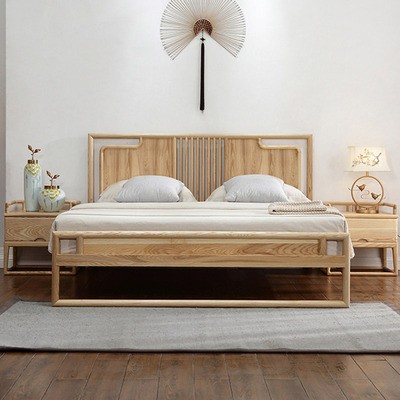 新中式实木床 公寓样板房1.5米1.8米大床 家用卧室禅意双人床