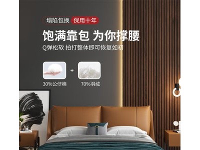 极简真皮床双人1.8米床架现代简约主卧轻奢北欧软包婚床图2