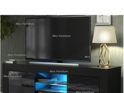 现代电视柜130厘米哑光和高光泽白色LED RGB小户型客厅茶几电视柜图2