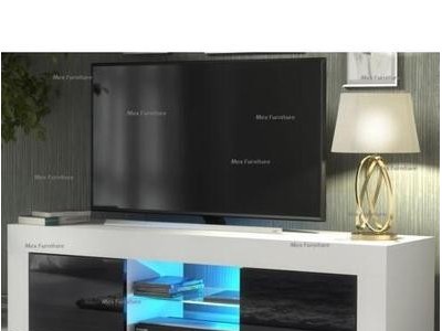 现代电视柜130厘米哑光和高光泽白色LED RGB小户型客厅茶几电视柜图3