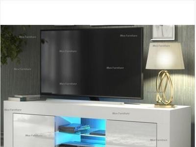 现代电视柜130厘米哑光和高光泽白色LED RGB小户型客厅茶几电视柜
