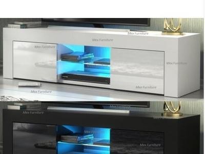 现代电视柜130厘米哑光和高光泽白色LED RGB小户型客厅茶几电视柜图4