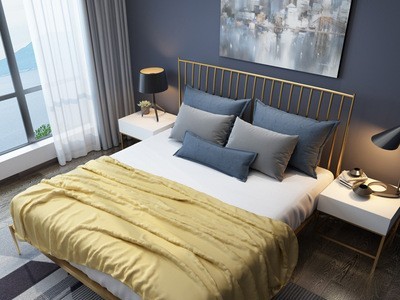 现代简约铁艺双人床 家用卧室1.5米1.8米轻奢铁架床 公寓单人床