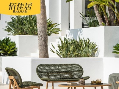 北欧户外编绳沙发组合柚木双人茶几躺椅客厅室外简约铝合金单人椅图2
