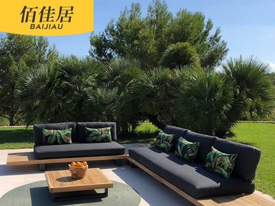 北欧户外铝合金柚木沙发组合茶几三人双人别墅阳台庭院休闲轻奢图3