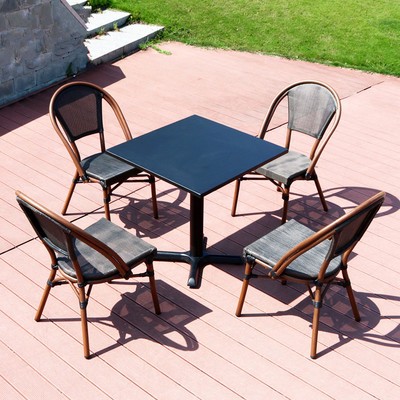 户外网布铝合金桌椅组合庭院休闲桌椅钢板桌奶茶店咖啡厅褐色