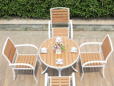 室外桌椅组合休闲椅子露天阳台落地木长桌椅套装庭院花园塑木桌椅