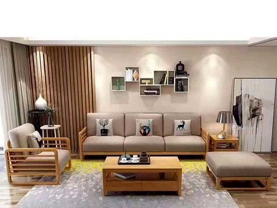 加工定制北欧现代简约实木莎贝沙发布艺懒人欧式沙发组合家具图2