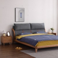 极简北欧实木床 现货家用卧室婚床1.8米 白橡木软包靠背大床现货