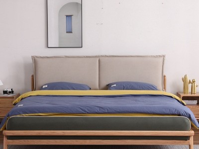 北欧风婚床软包床 源头厂家加工定制1.8米双人床 白橡木实木大床