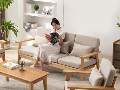 北欧日式懒人布艺沙发原木白蜡木实木沙发小户型客厅现代简约