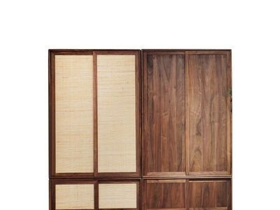 卧室家用现代简约北欧实木推拉藤编门衣柜胡桃樱桃木移门大衣橱图5