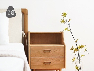 墨痕床头柜沙发小边柜北欧日式轻奢实木现代简约樱桃木中古床边柜