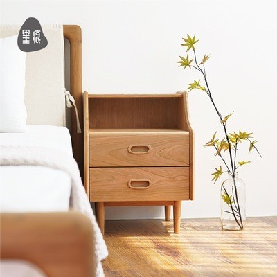 墨痕床头柜沙发小边柜北欧日式轻奢实木现代简约樱桃木中古床边柜