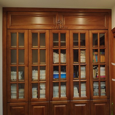 整体全屋定制纯实木原木书柜 桃花心书橱带玻璃门展示柜书房家具