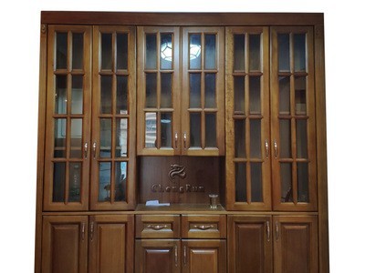 整体全屋定制纯实木原木书柜 桃花心书橱带玻璃门展示柜书房家具图5