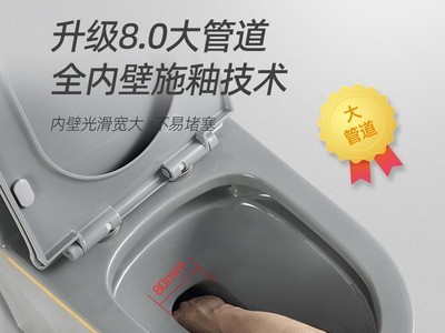 新款灰色家用马桶卫生间抽水虹吸式陶瓷静音大管道防臭座坐便器图3