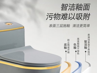 新款灰色家用马桶卫生间抽水虹吸式陶瓷静音大管道防臭座坐便器图2