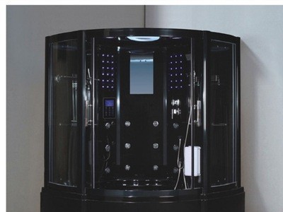 佛山厂家欧式扇形1500mm黑色电脑蒸气淋浴房带按摩浴缸 E-848