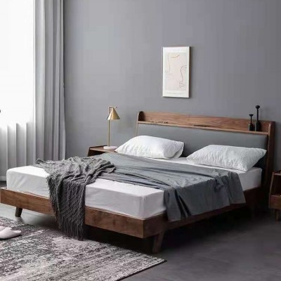 北美黑胡桃北欧1.8主卧双人床现代简约实木软包床日式