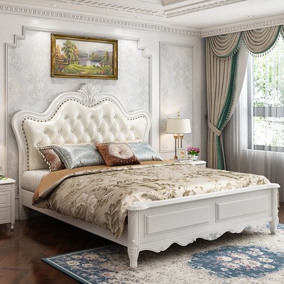 欧式实木床双人1.8米白色现代简约橡木床1.5米美式婚床卧室公主床