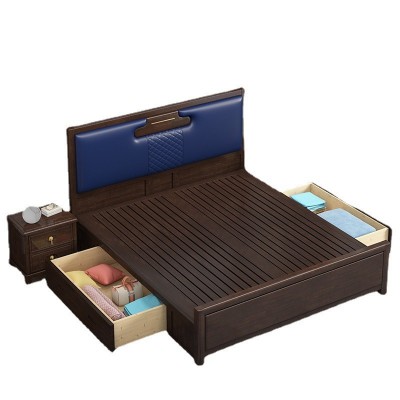 新中式实木床现代简约家用双人1.8米婚床主卧气压高箱抽屉储物床