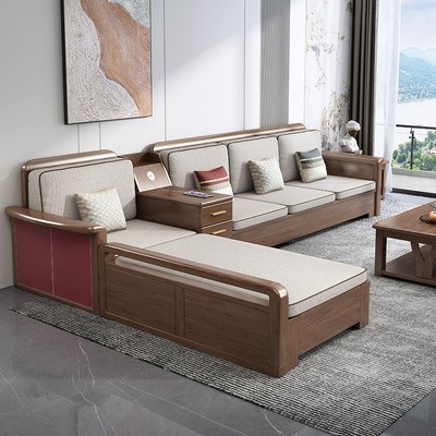 德式全实木沙发组合客厅小户型简约现代高箱储物木质沙发家具套装