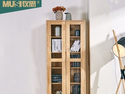 北欧实木书柜简约时尚带玻璃门文件柜经济组合储物柜家用书房家具