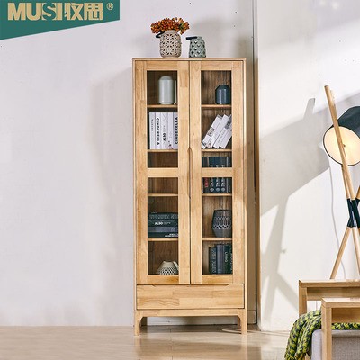 北欧实木书柜简约时尚带玻璃门文件柜经济组合储物柜家用书房家具