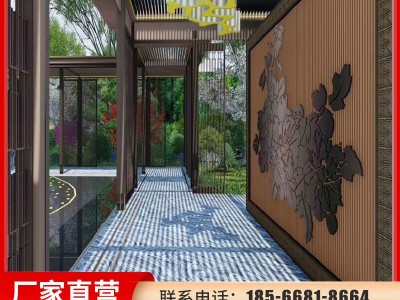 新中式不锈钢屏风隔断客厅进门玄关酒店大堂办公室镂空园林大座屏图3