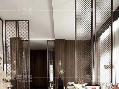 承接新中式隔断酒店会所装饰简约时尚不锈钢梅花造型花格通花屏风图1