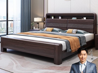 包邮 实木床1.5米主卧室双人床橡胶木高箱储物床1.8米新中式婚床