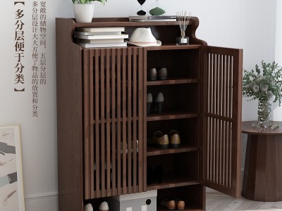 现代实木栅栏门鞋柜门口家用入户玄关柜门厅隔断柜复古拉门储 物柜图4