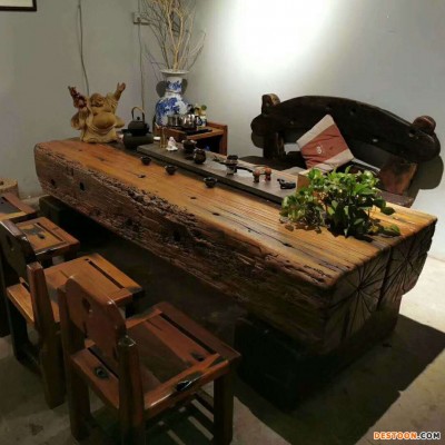 老船木茶桌椅组合新中式家用实木茶桌茶具套装一体简约茶几