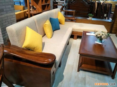 简约现代商务实木沙发 新中式客厅整装沙发茶几组合套装实木家具