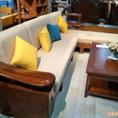 简约现代商务实木沙发 新中式客厅整装沙发茶几组合套装实木家具
