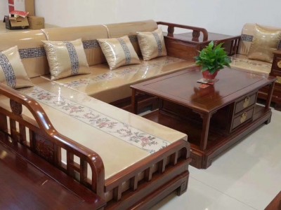 红木新中式贵妃转角沙发非洲酸枝木软体实木布艺贵妃沙发客厅家具