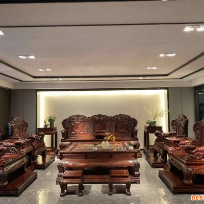 黑酸枝别墅大款式沙发价格印尼黑酸枝花鸟宝座沙发工厂报价