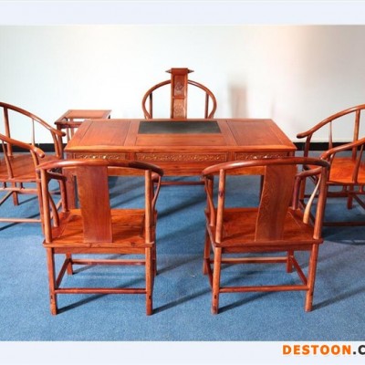 红木家具 花梨富贵茶桌七件套大果紫檀实木中式泡茶几功夫茶台