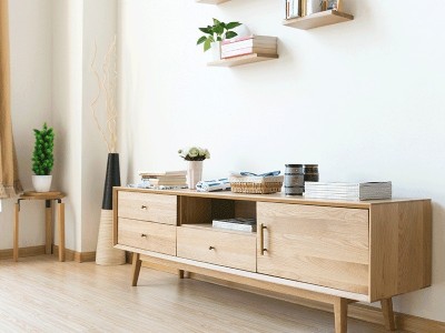 北欧风全实木电视柜组合 现代简约小户型卧室客厅简易白橡木落地柜