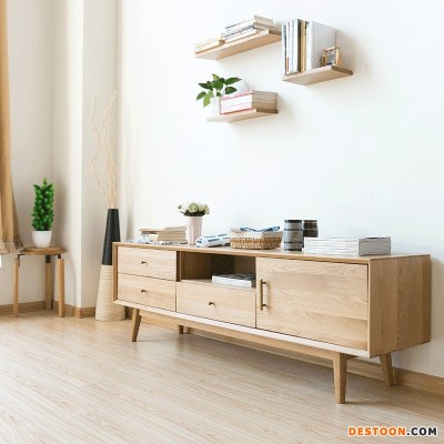 北欧风全实木电视柜组合 现代简约小户型卧室客厅简易白橡木落地柜