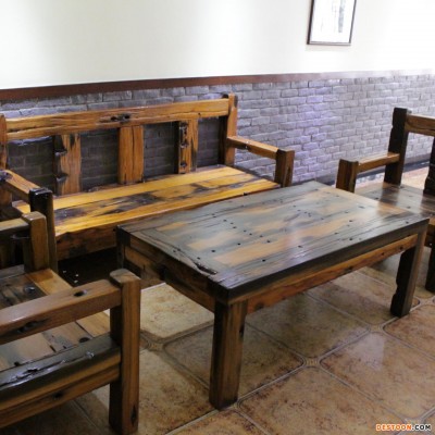 老船长老船木沙发组合新中式实木家具客厅茶桌茶几仿古原生态古典可定制