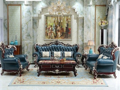 欧式真皮沙发 客厅组合整装欧美沙发 头层牛皮双面雕实木123沙发