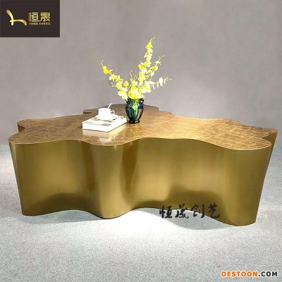 厂家直销极简轻奢不锈钢异形茶几高端客厅创意酒店样板房树根蚀刻年轮茶桌