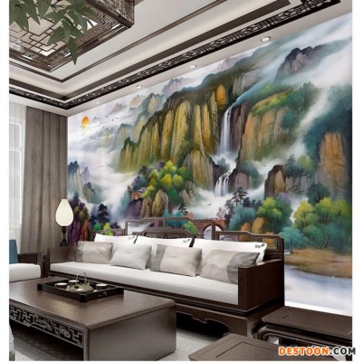诺曼 山水画彩雕背景墙 会议室大堂背景墙 国画山水背景墙 山水壁画瓷砖画 经典中式山水风景画 沙发背景挂画 瓷砖彩雕壁画