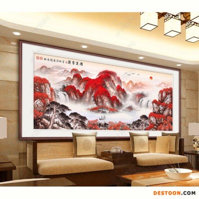 诺曼 鸿运当头背景墙图片大W全 沙发后面挂什S么画旺财 国宝级山水名画 旺财旺人山水画 有气势的山水画 辽宁省沈阳市