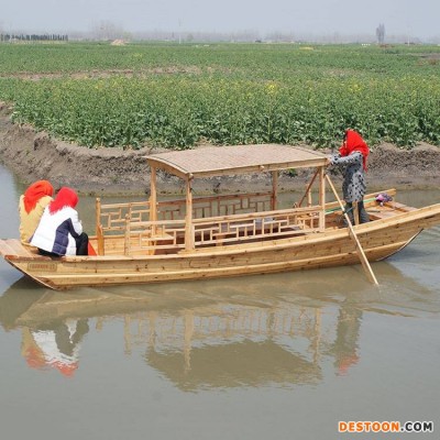 中式6人仿古观光船电动摇橹手划木船定制送休闲茶几